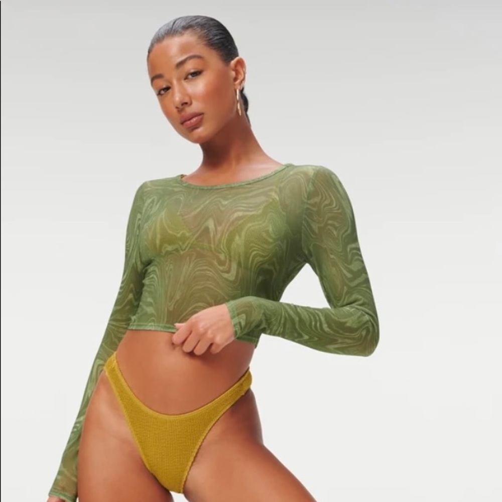 Good American Mesh Crop Top / Pesto Swirl 002